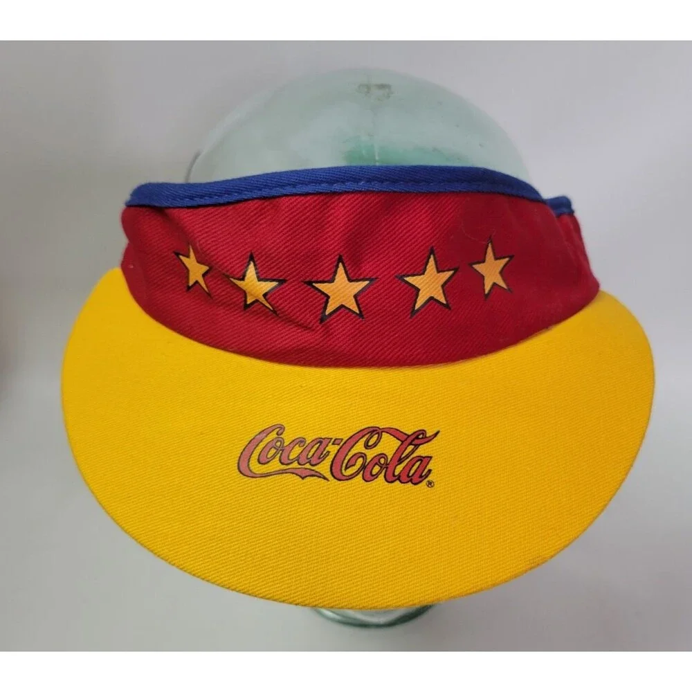 Vintage Coca Cola Adjustable Red Yellow 5 Star‎ Visor Hat